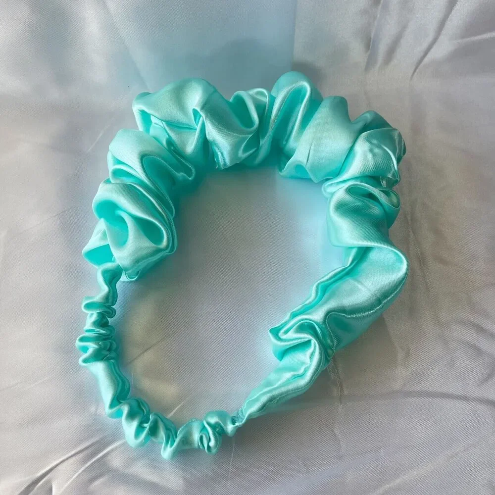 Blue Satin Headband wrap scrunched For Women Pleated design